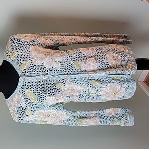Vintage David Brooks open weave floral cardigan knit sweater